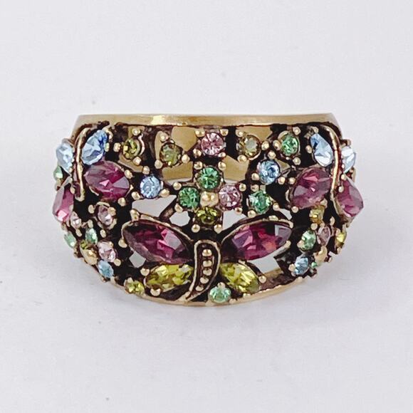 Signed Heidi Daus Gold Tone Multicolor Purple Butterfly Statement Ring Size 7 - Picture 8 of 12